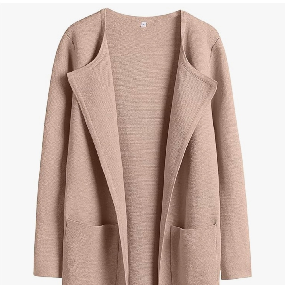 Tan Open‑Front Cardigan – Soft Knit Neutral Layering Sweater